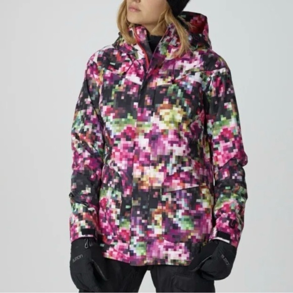 Burton Jackets & Blazers - Women BURTON DRYRIDE Pink Pixilated Cadence Snowboard Hooded XXS Ski Snow Jacket